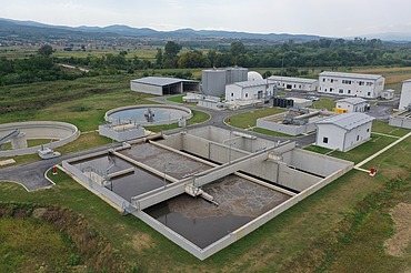 A modern facility designed to treat and purify municipal wastewater, featuring sedimentation tanks, aeration basins, and advanced treatment units to ensure environmental protection and water quality.