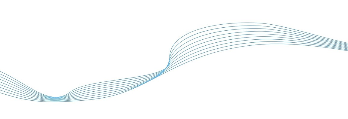 Abstract graphic element with flowing blue lines forming a soft wave pattern on a white background.